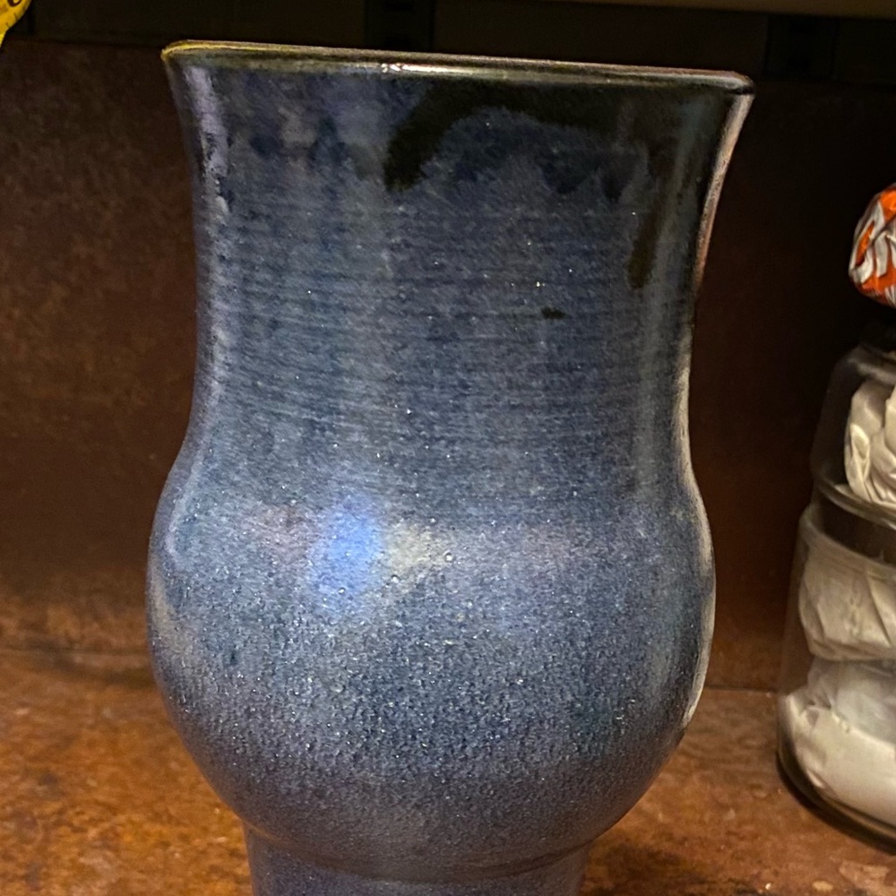 10”x4” Vintage 1993 Handmade Blue Glazed Ceramic Vase